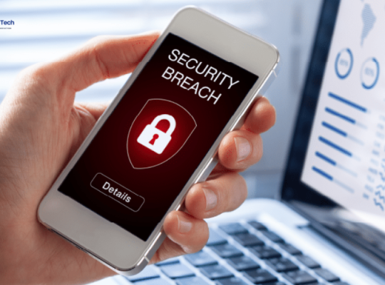 Smartphone with digital shield and hacking indicators representing mobile security attacks